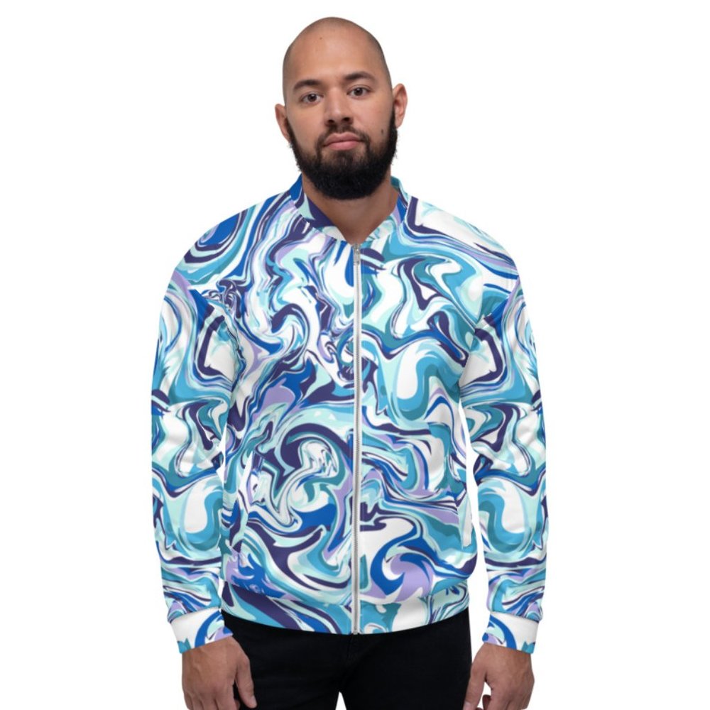 ABSTRACT MARBLE BLUE PATTERN Unisex Bomber Jackets.